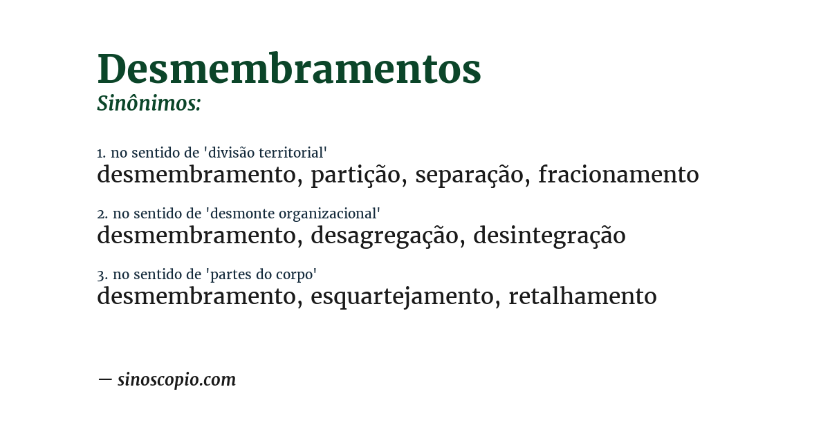 Sinônimo de desmembramentos