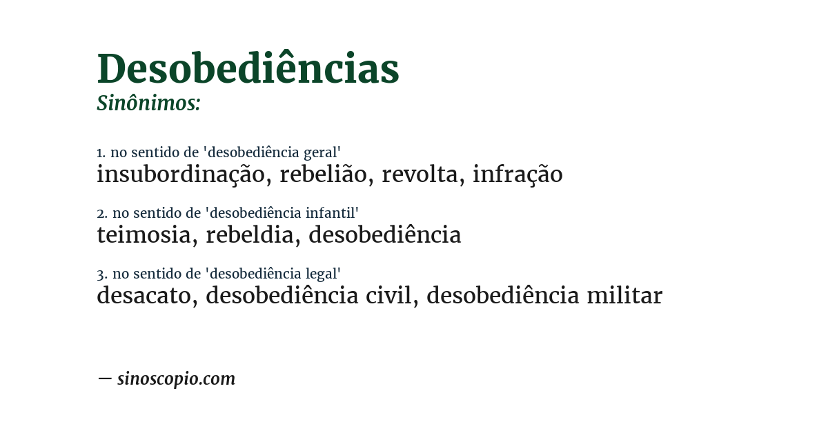 Sinônimo de desobediências