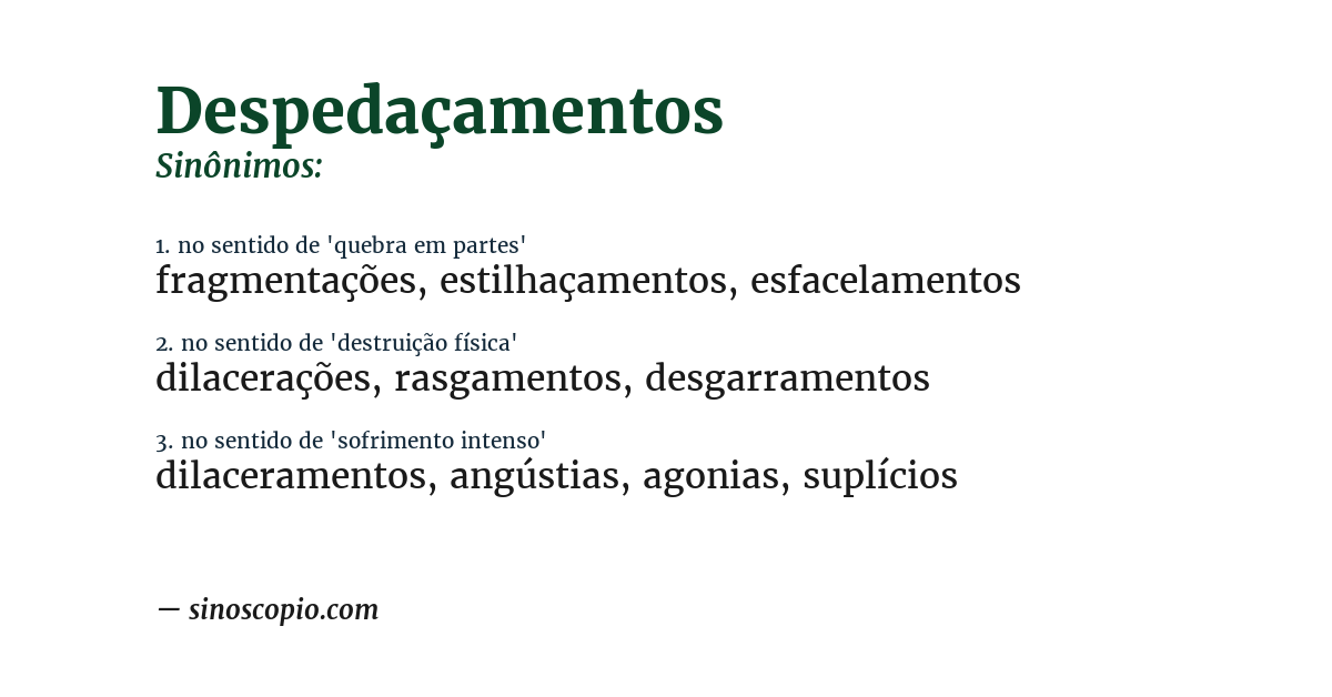 Sinônimo de despedaçamentos
