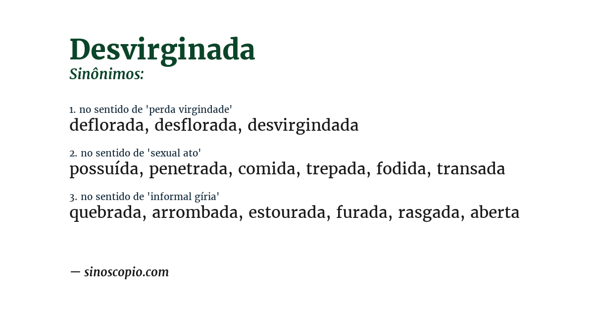 Sinônimo de desvirginada