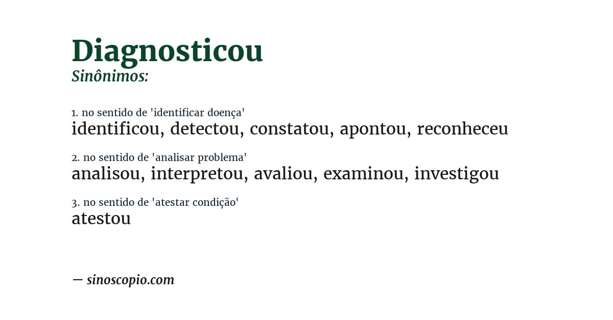 Sinônimo de diagnosticou