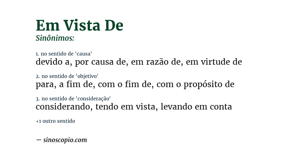 Sinônimo de em vista de