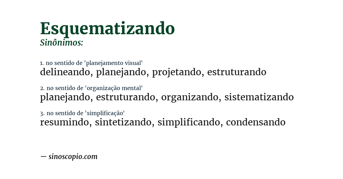 Sinônimo de esquematizando