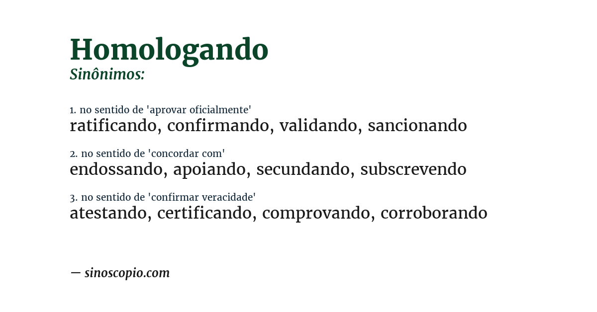 Sinônimo de homologando