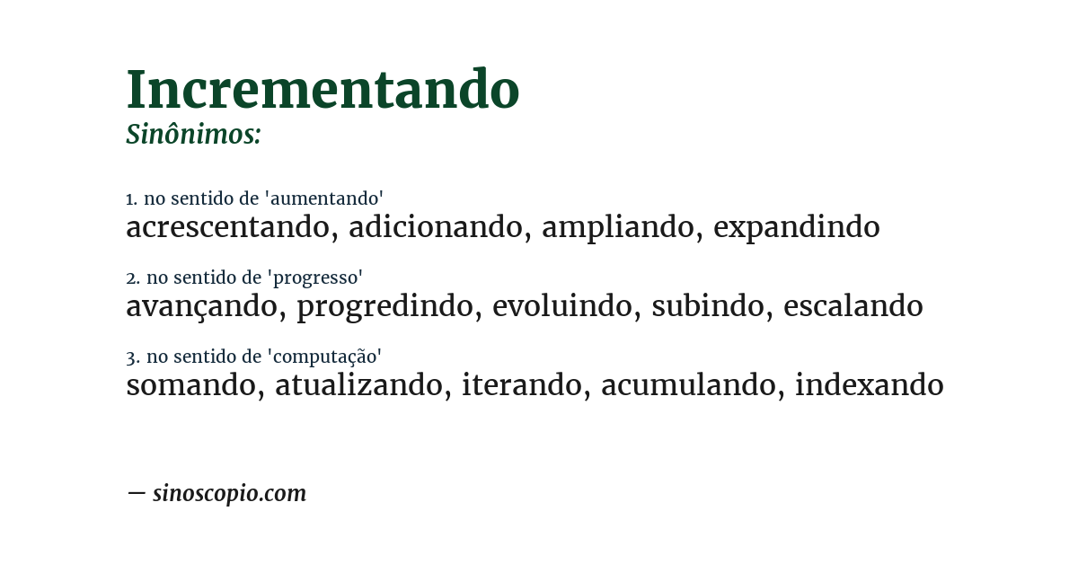 Sinônimo de incrementando