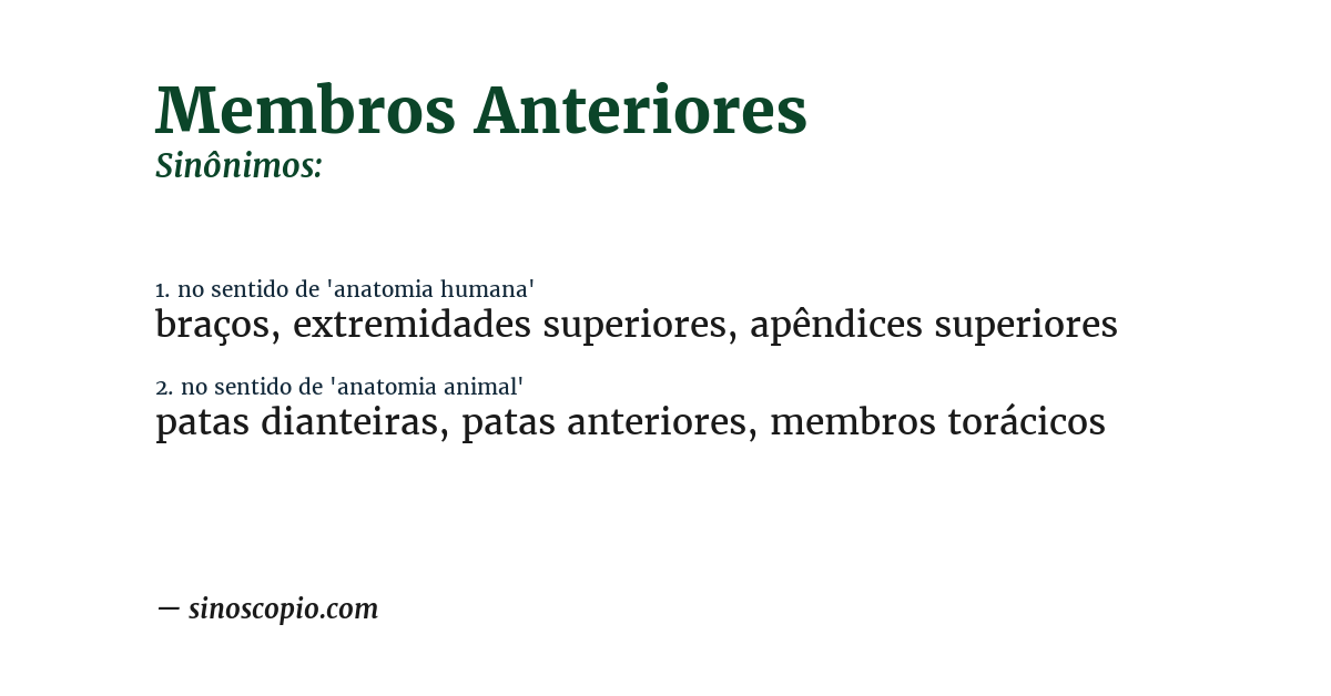 Sinônimo de membros anteriores