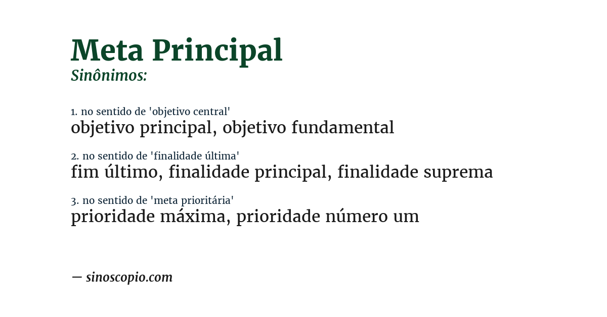 Sinônimo de meta principal