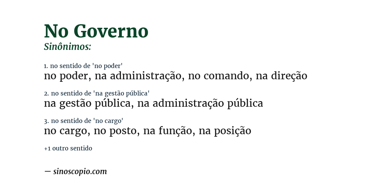 Sinônimo de no governo