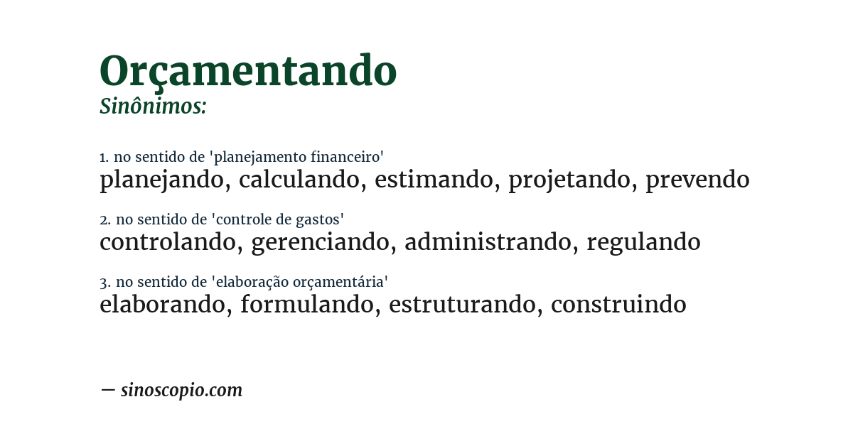 Sinônimo de orçamentando