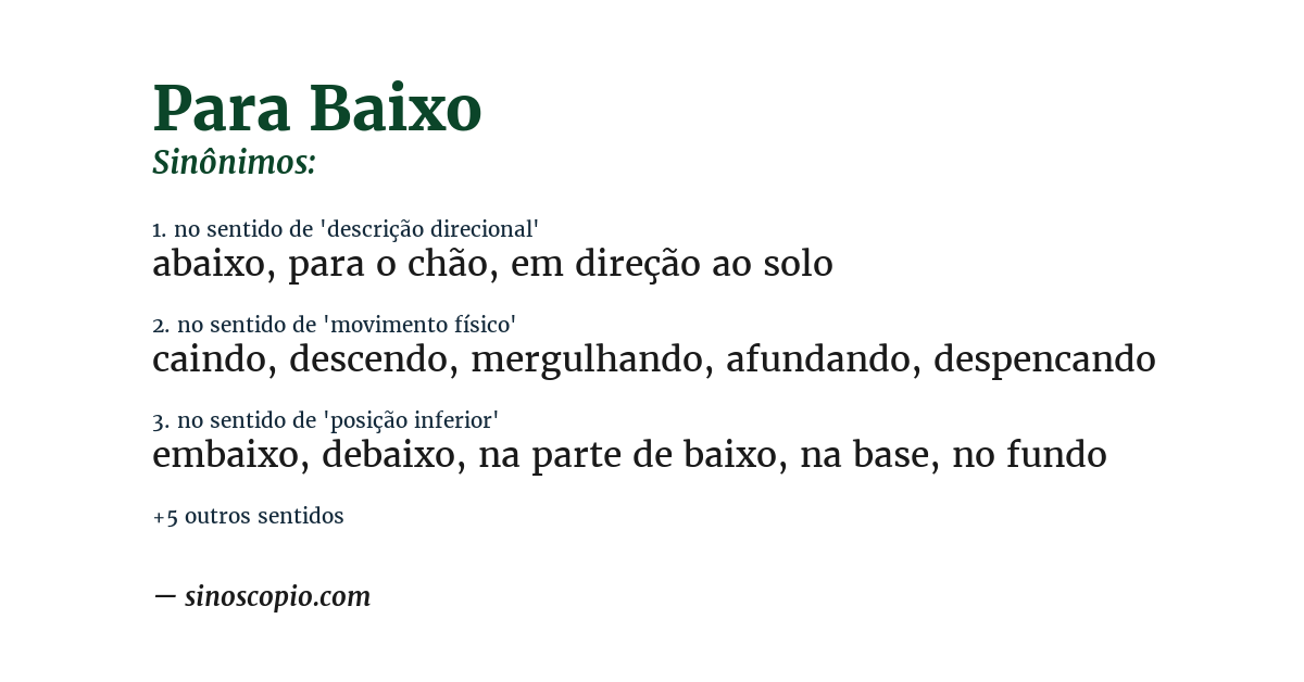 Sinônimo de para baixo