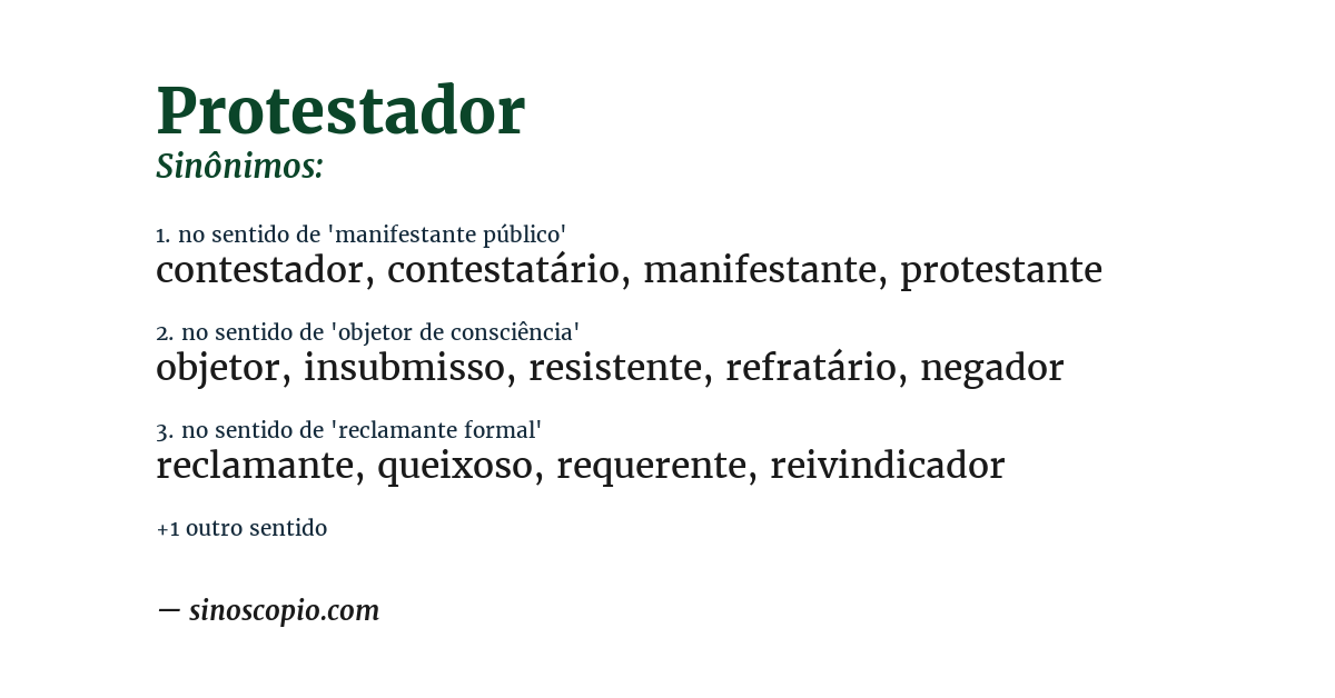 Sinônimo de protestador