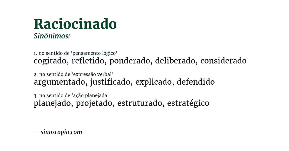 Sinônimo de raciocinado