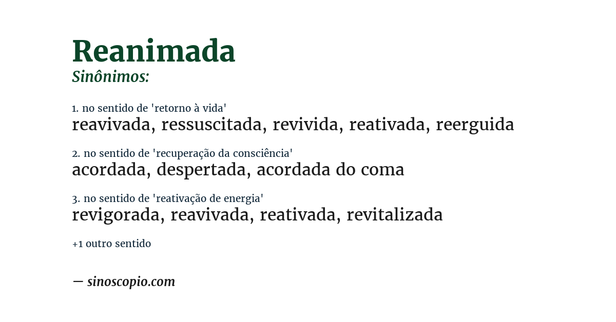 Sinônimo de reanimada