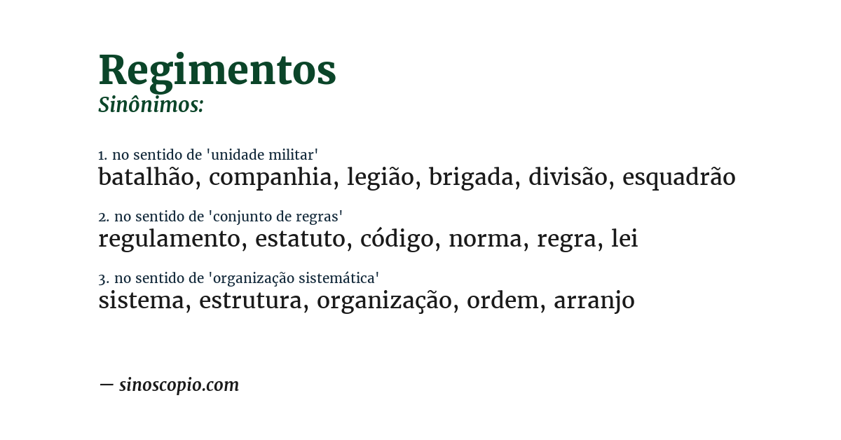 Sinônimo de regimentos
