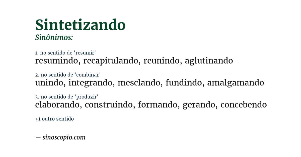 Sinônimo de sintetizando