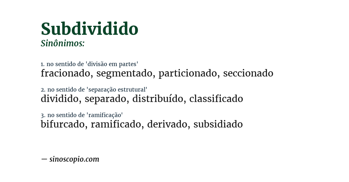 Sinônimo de subdividido