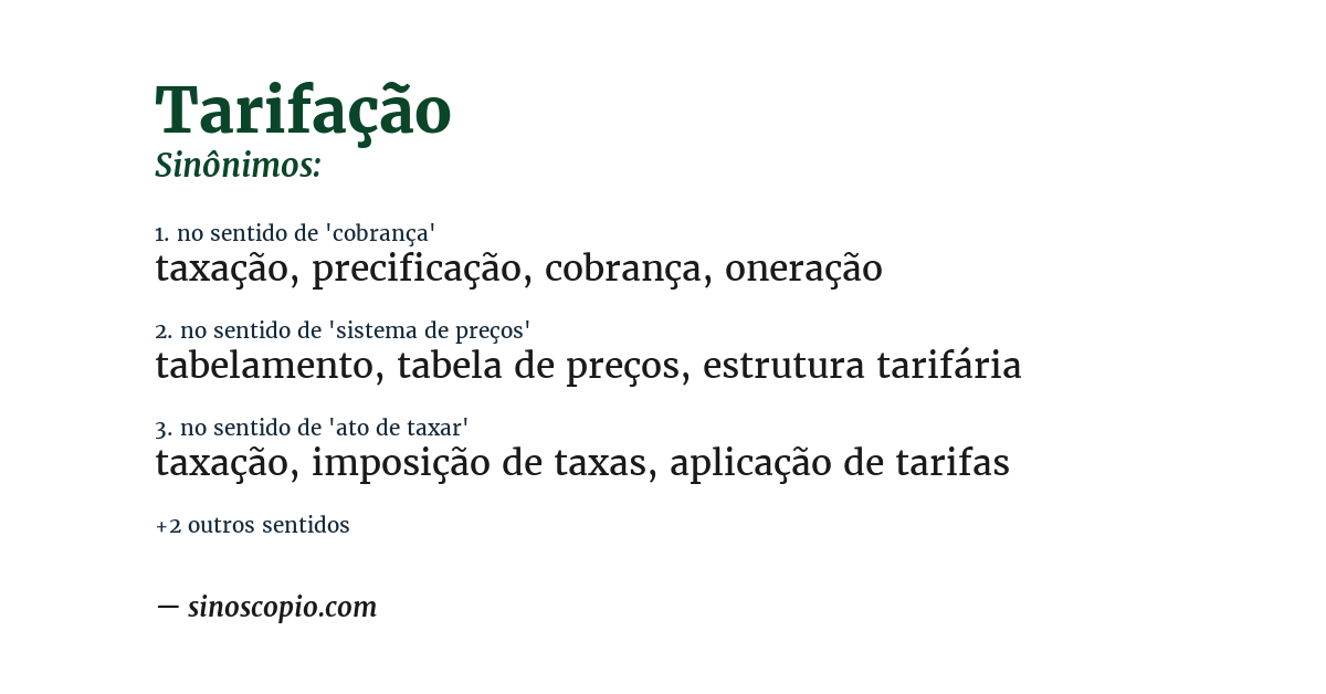 Sinônimo de tarifação