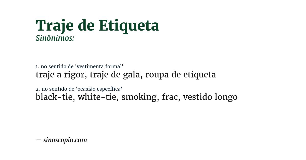 Sinônimo de traje de etiqueta