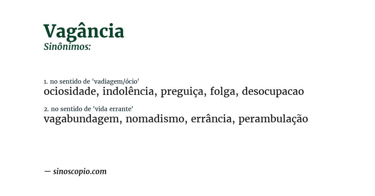 Sinônimo de vagância
