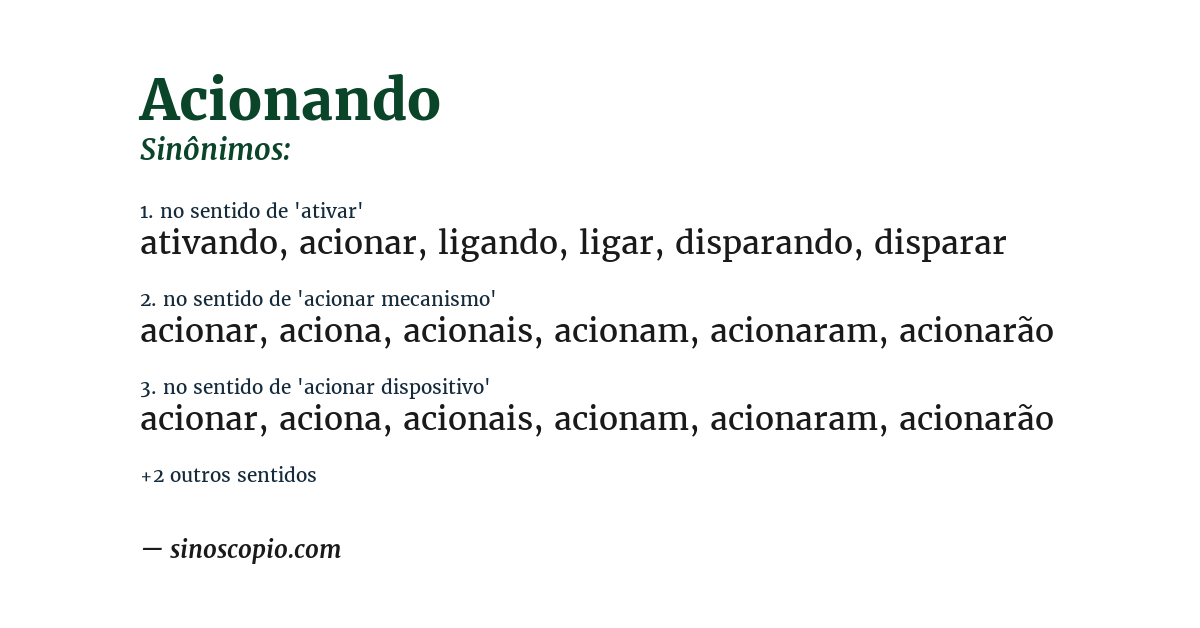Sinônimo de acionando
