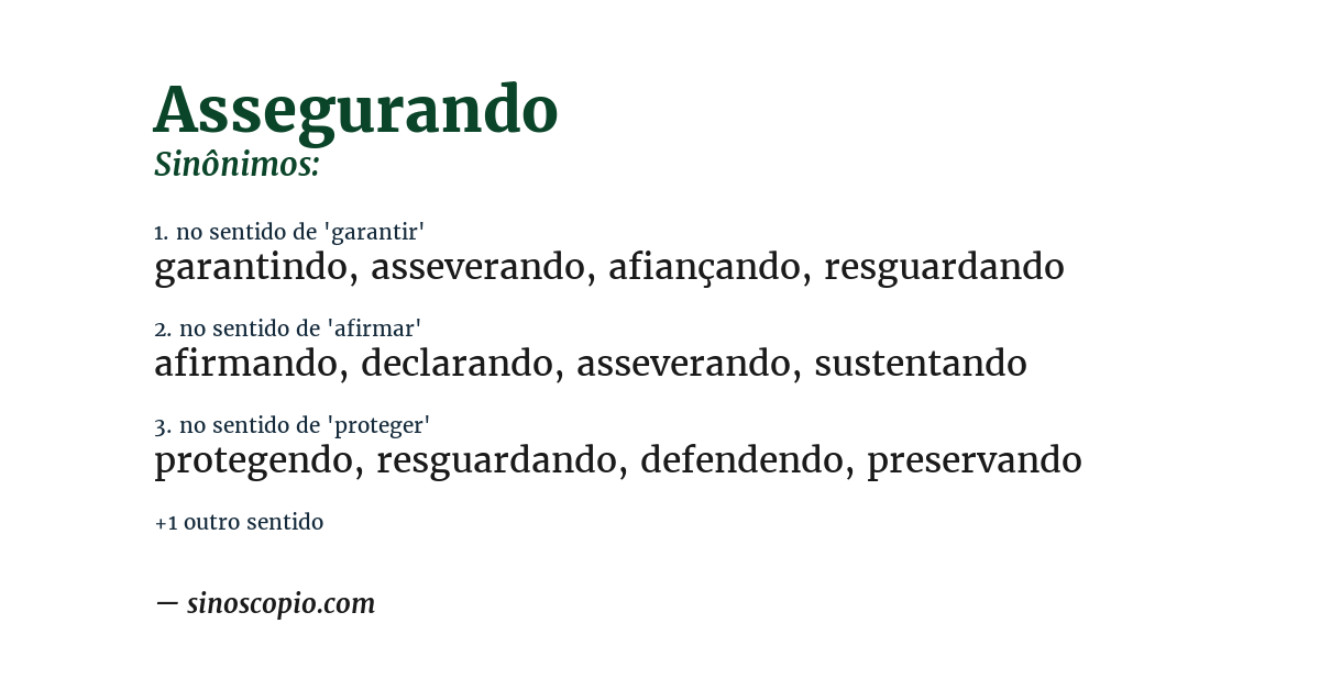 Sinônimo de assegurando