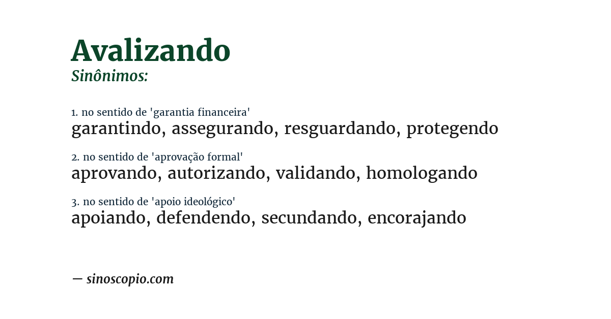 Sinônimo de avalizando