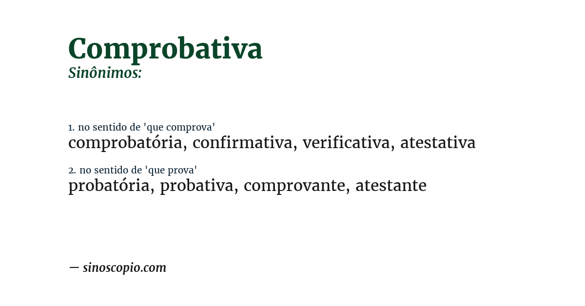Sinônimo de comprobativa