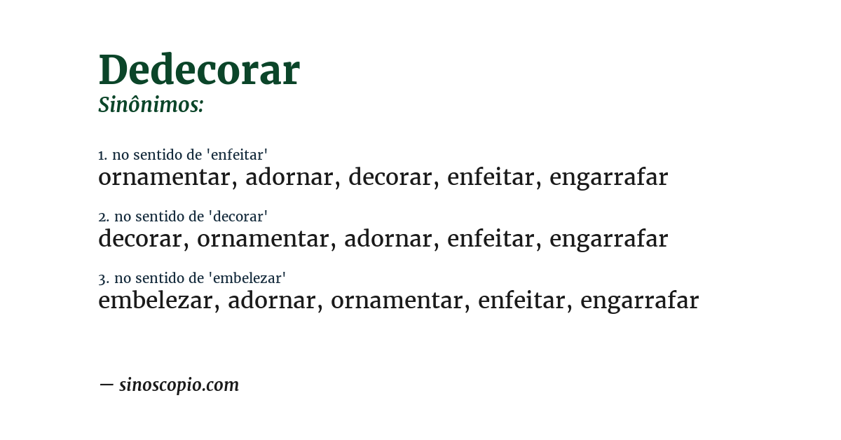 Sinônimo de dedecorar
