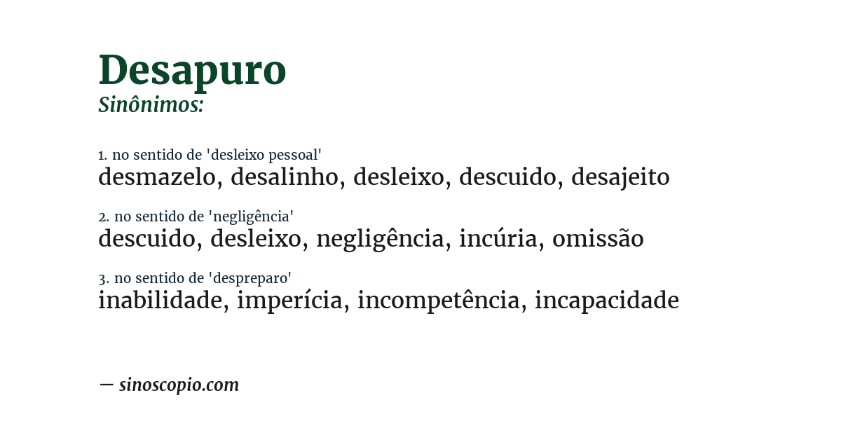 Sinônimo de desapuro