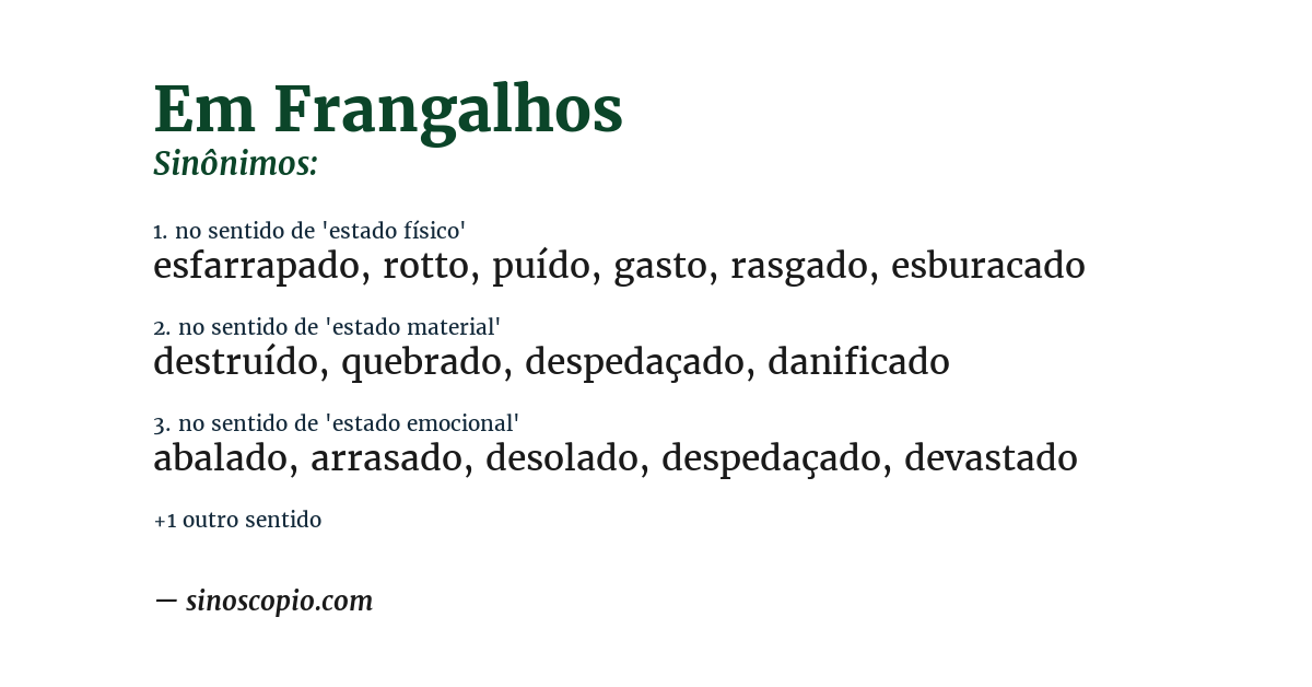 Sinônimo de em frangalhos