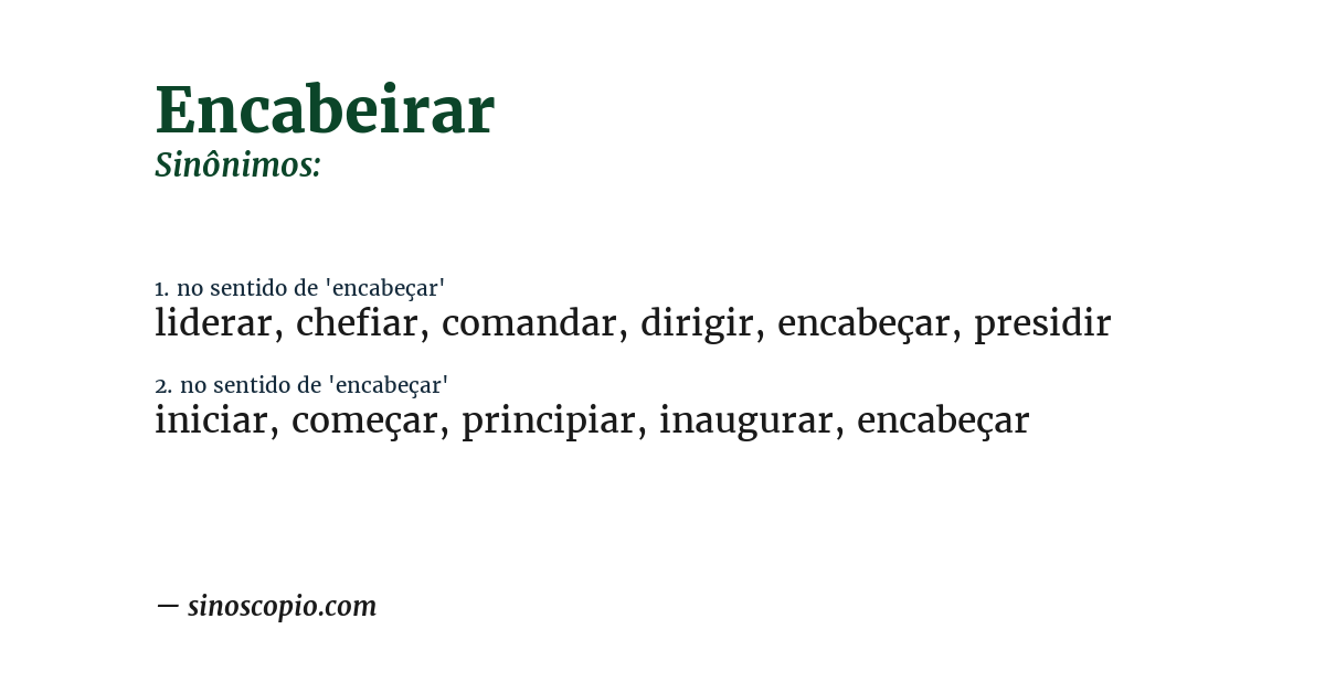 Sinônimo de encabeirar