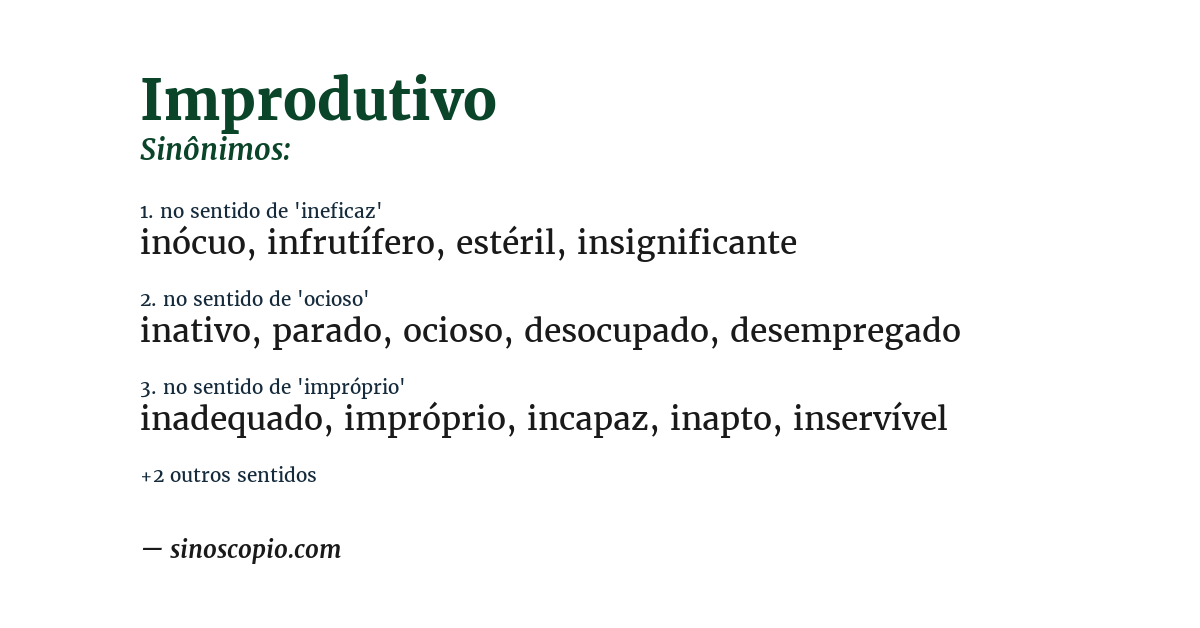 Sinônimo de improdutivo