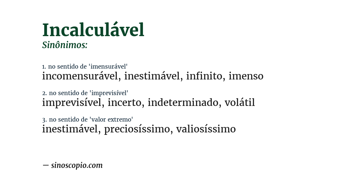 Sinônimo de incalculável