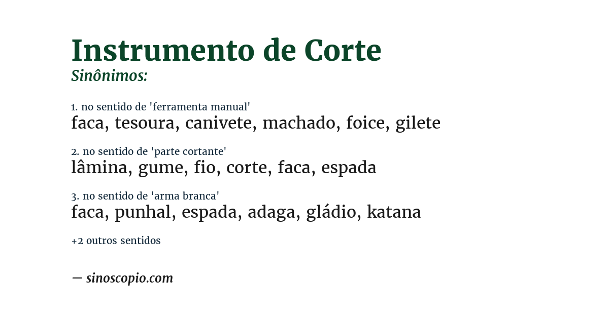 Sinônimo de instrumento de corte