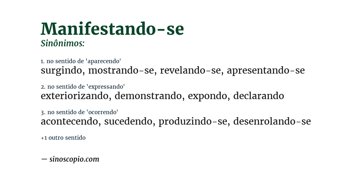 Sinônimo de manifestando-se