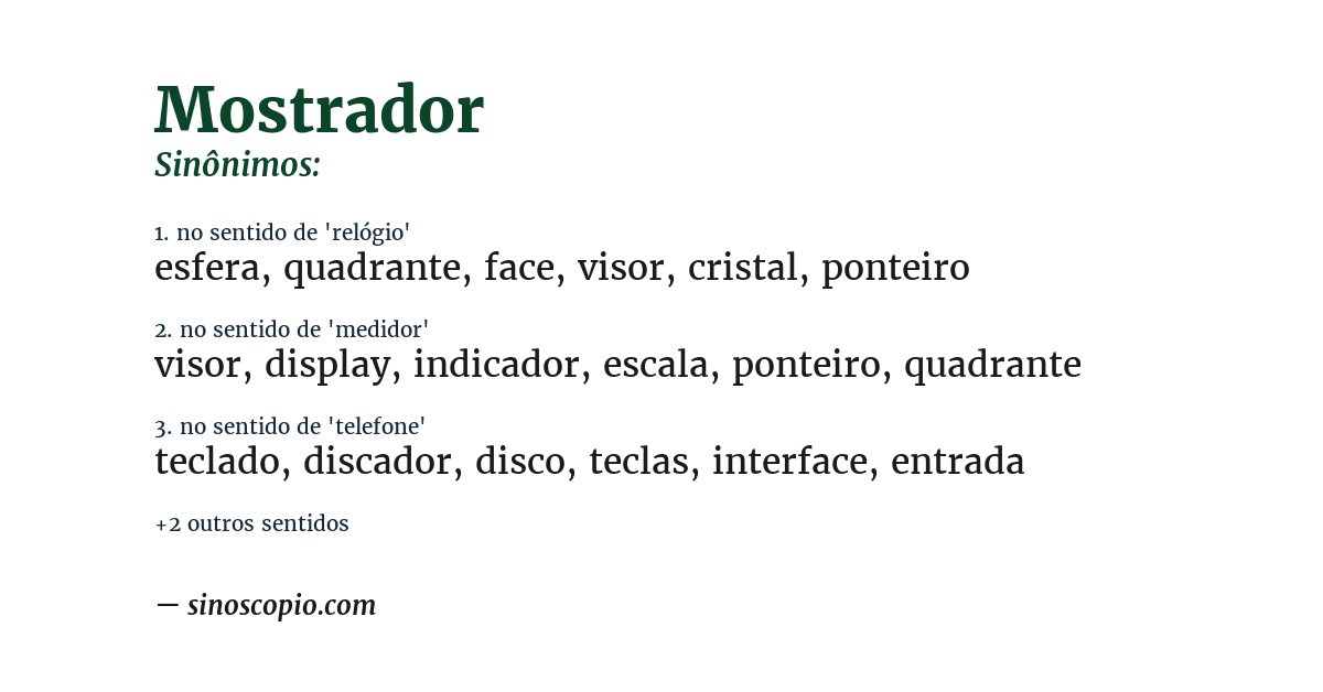 Sinônimo de mostrador