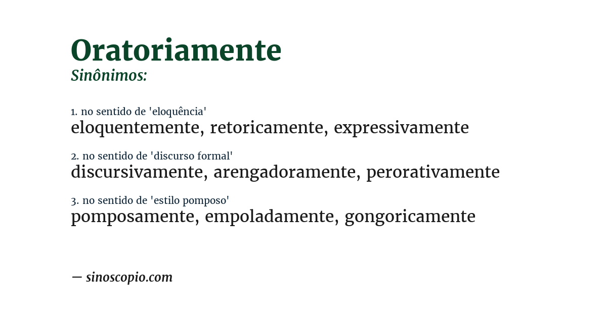 Sinônimo de oratoriamente