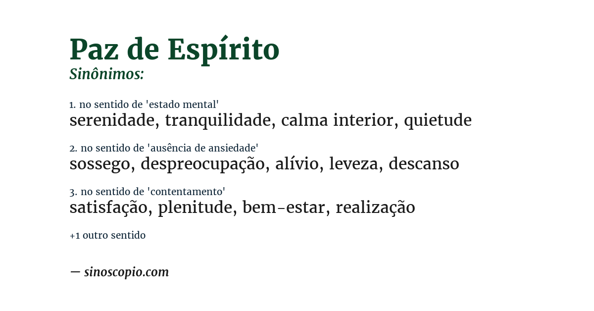 Sinônimo de paz de espírito