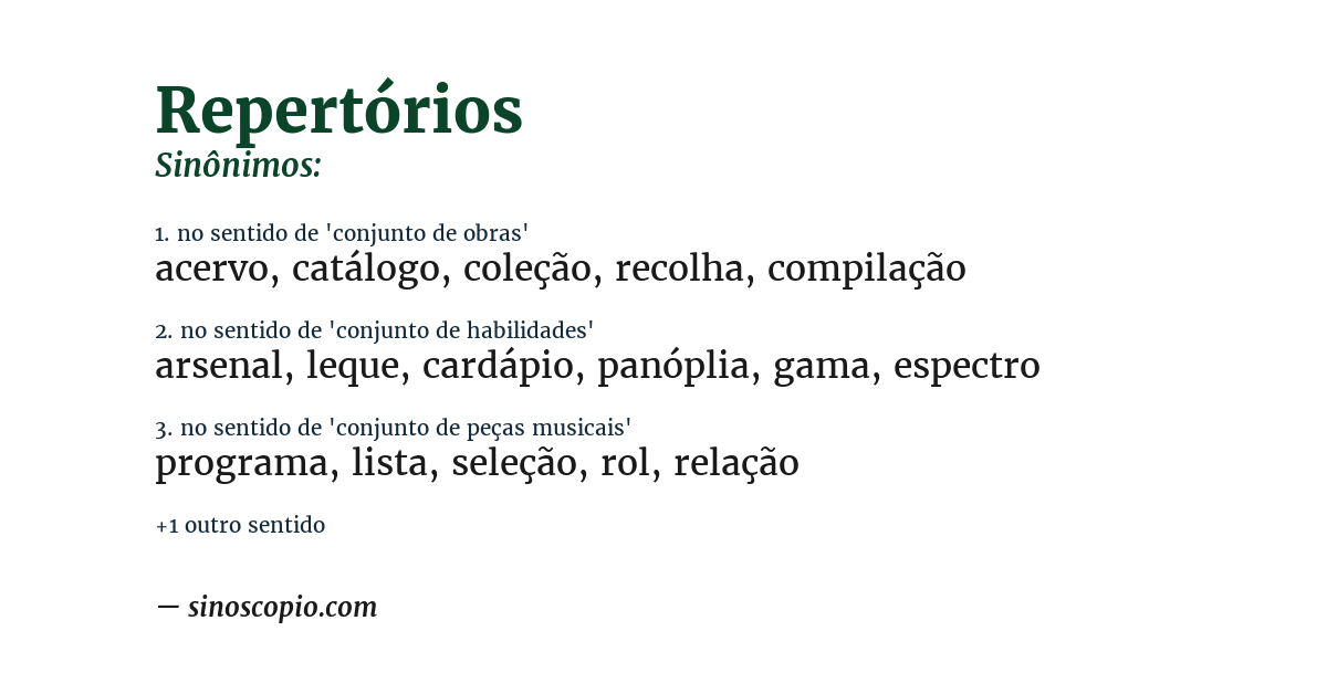 Sinônimo de repertórios