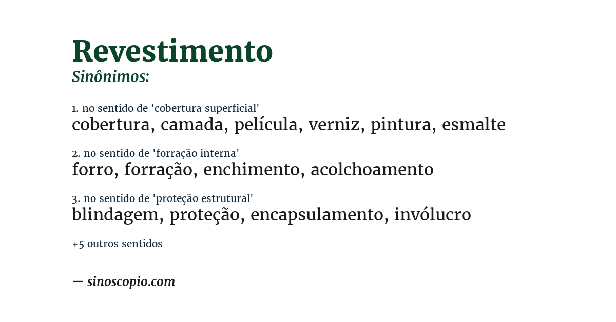 Sinônimo de revestimento