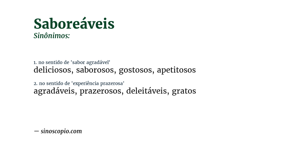 Sinônimo de saboreáveis