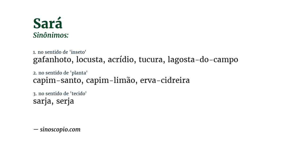 Sinônimo de sará