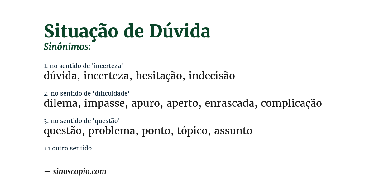 Sinônimo de situação de dúvida