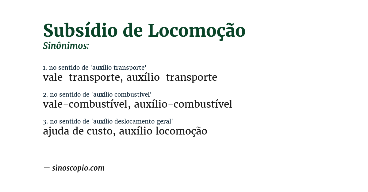 Sinônimo de subsídio de locomoção