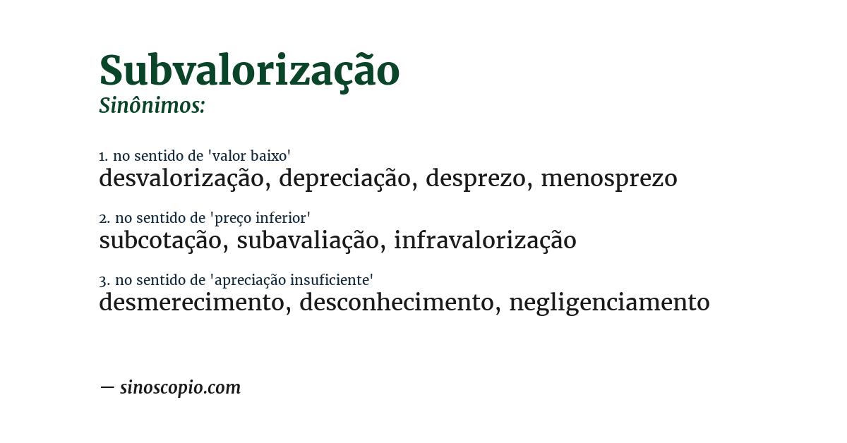 Sinônimo de subvalorização