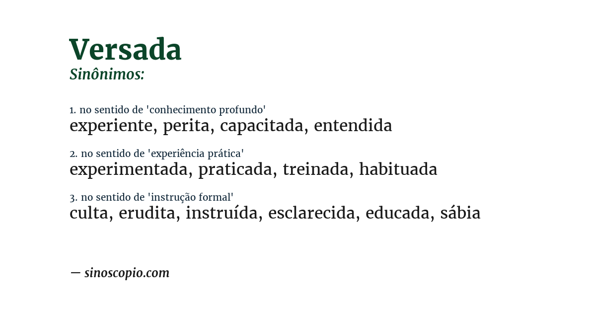 Sinônimo de versada