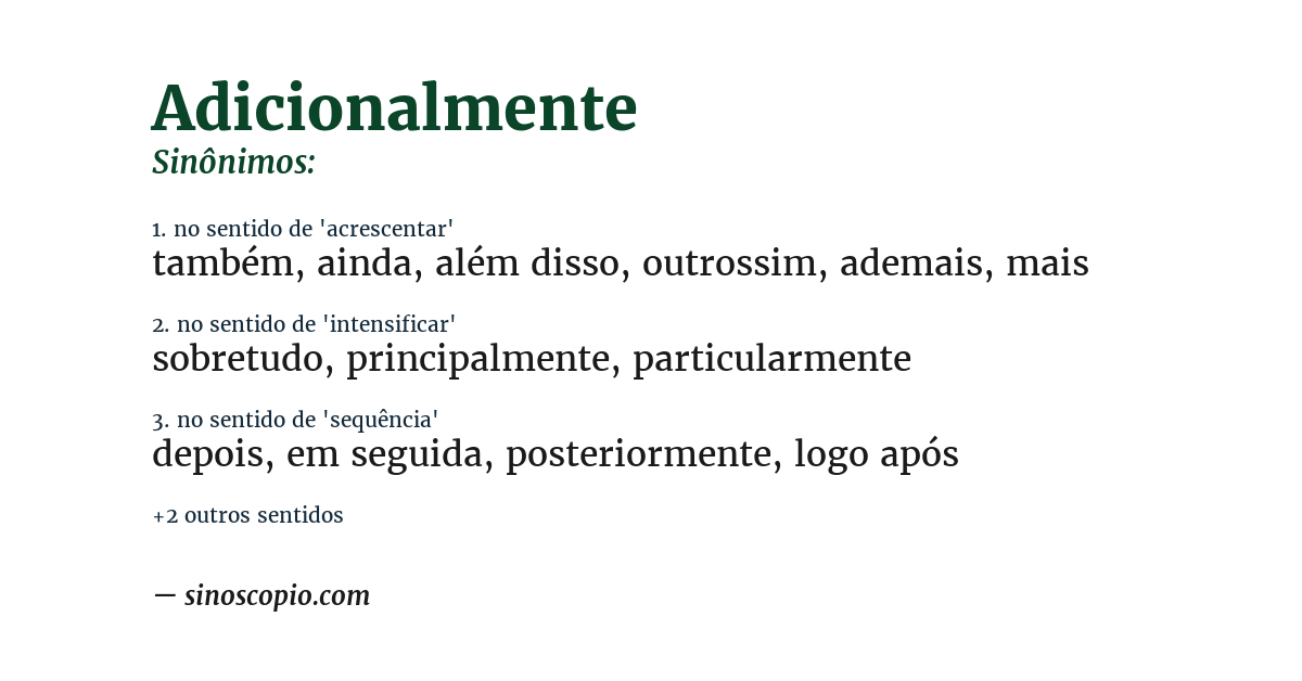 Sinônimo de adicionalmente
