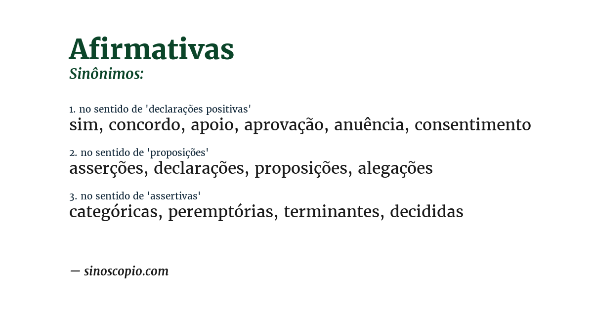 Sinônimo de afirmativas