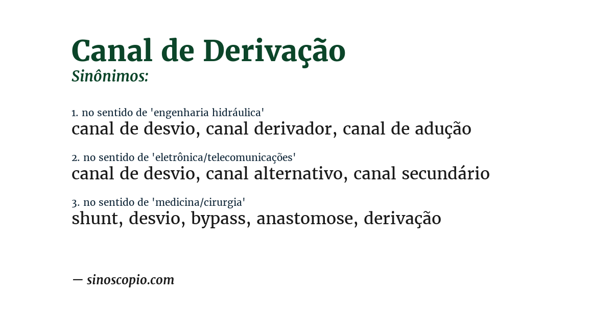 Sinônimo de canal de derivação