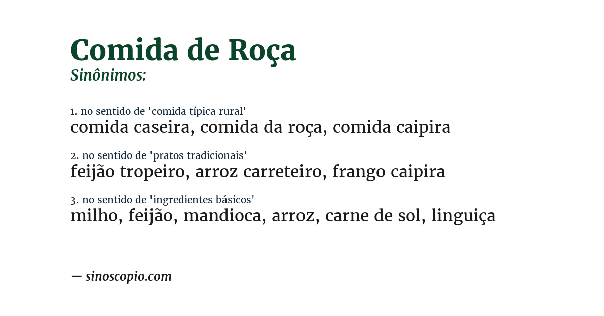 Sinônimo de comida de roça